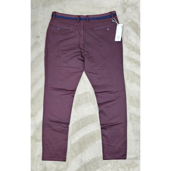 TR Premium Comfort-Fit Casual Stretch Flat Front Burgundy Chino Pants - Picture 8 of 11